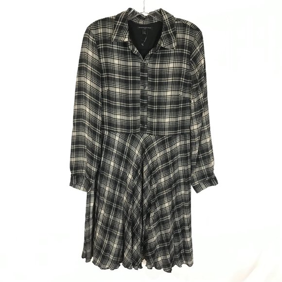 Womens Size 12 Banana Republic Plaid Button Front Long Sleeve Pleated Dress - Picture 2 of 4